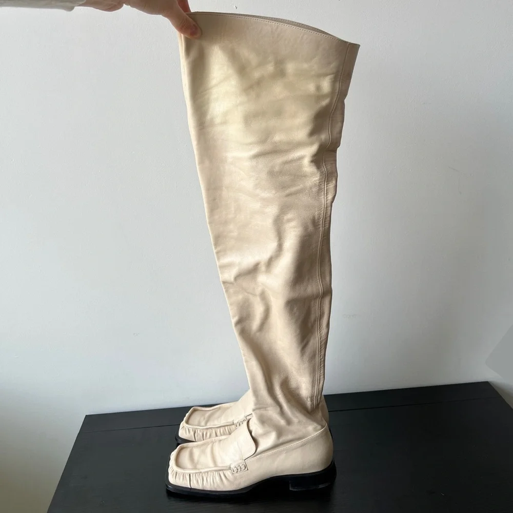Jil Sander ivory cream Nikky square toe over the knee boots